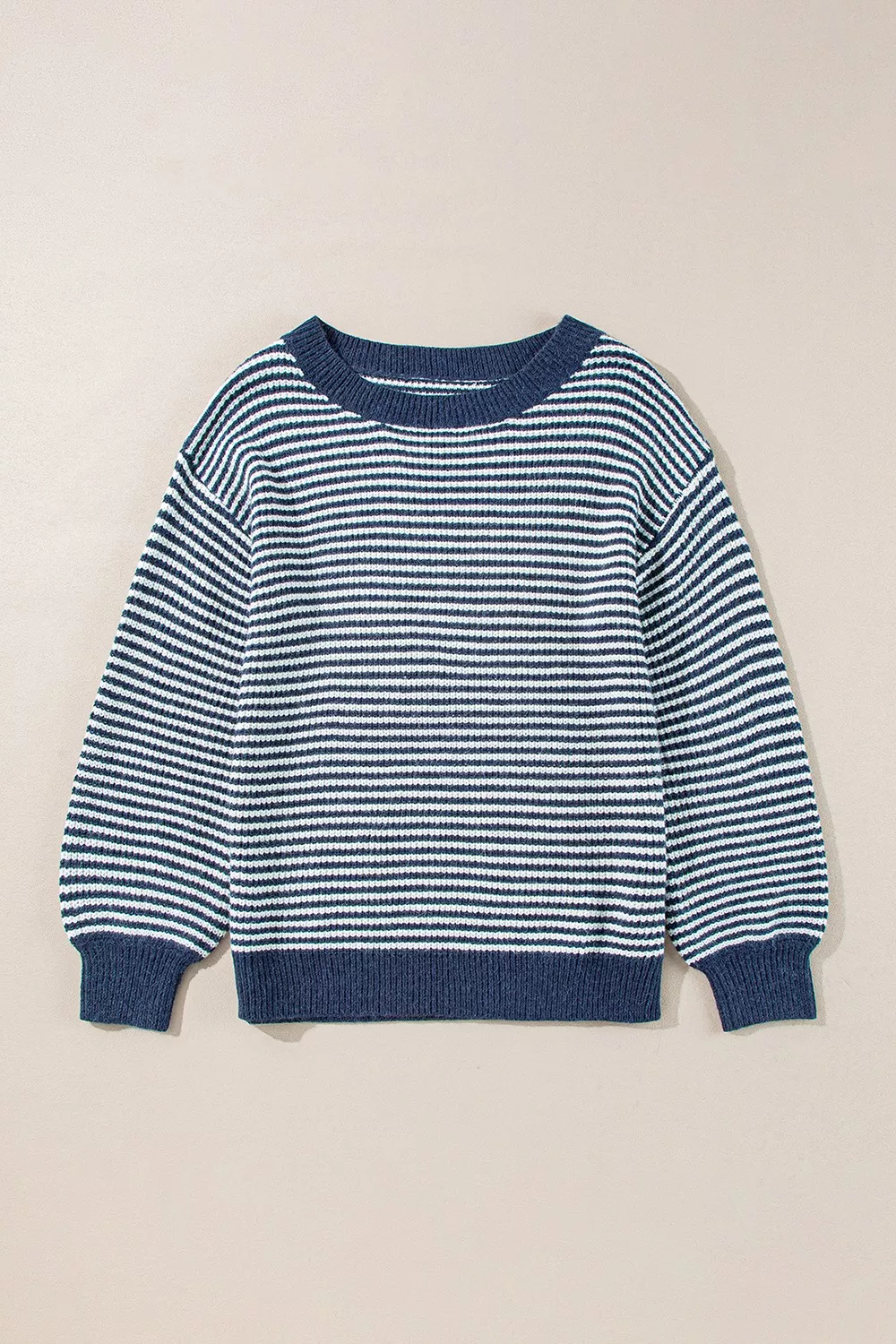 Striped Lantern Sleeve Drop Shoulder Cozy Sweater - Image 10