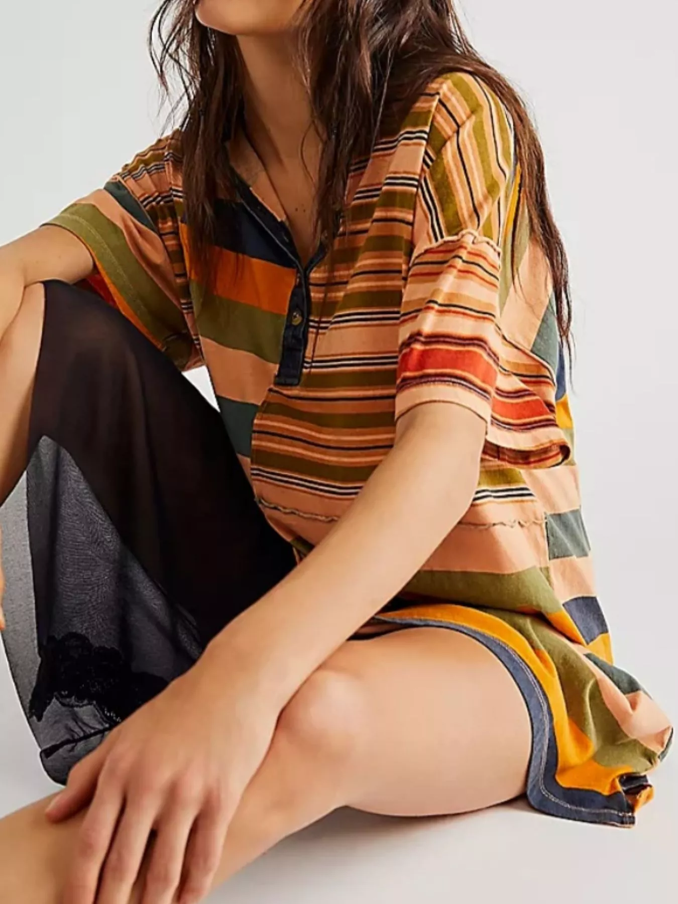 Striped Oversized Half Button Shirt Dress - Image 10