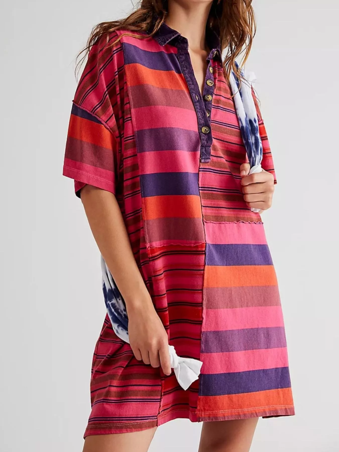 Striped Oversized Half Button Shirt Dress - Image 12
