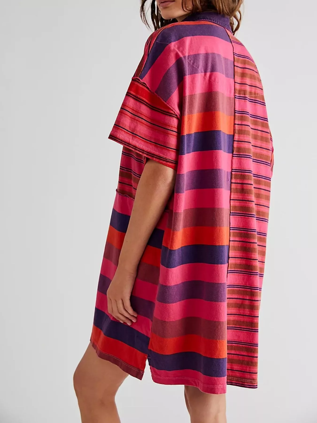 Striped Oversized Half Button Shirt Dress - Image 14