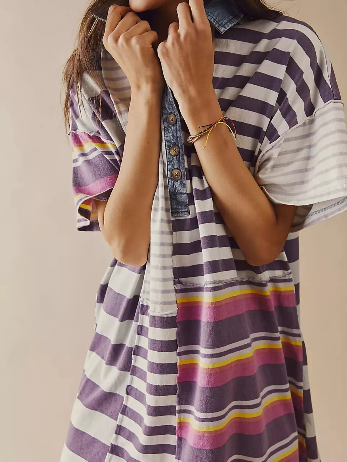 Striped Oversized Half Button Shirt Dress - Image 16
