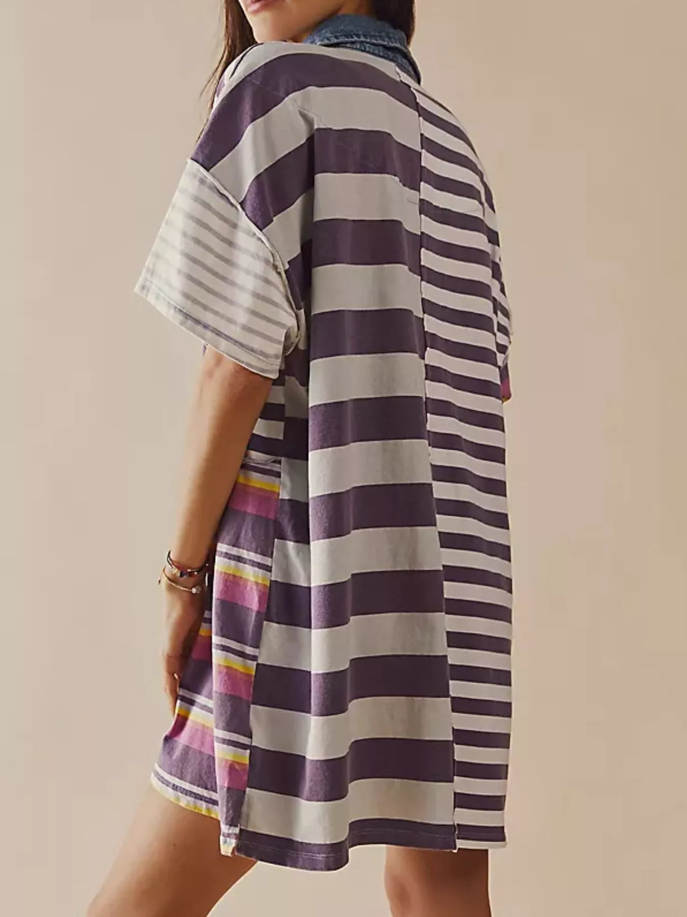 Striped Oversized Half Button Shirt Dress - Image 17