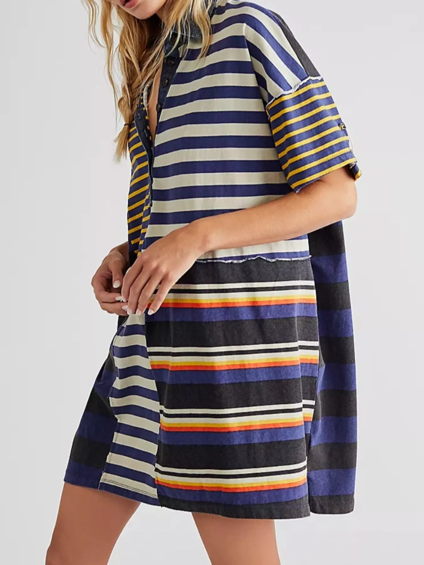 Striped Oversized Half Button Shirt Dress - Image 18