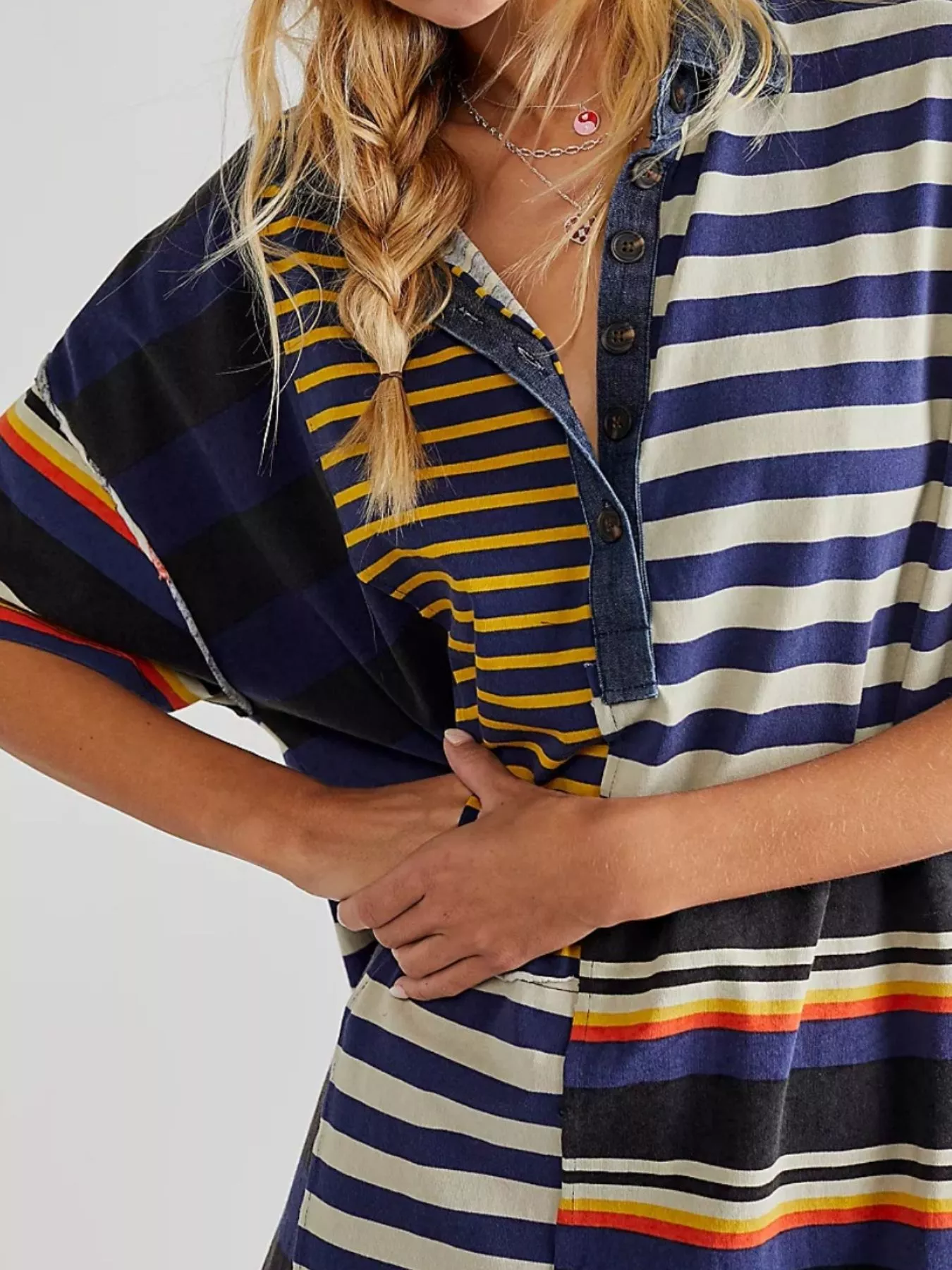 Striped Oversized Half Button Shirt Dress - Image 19