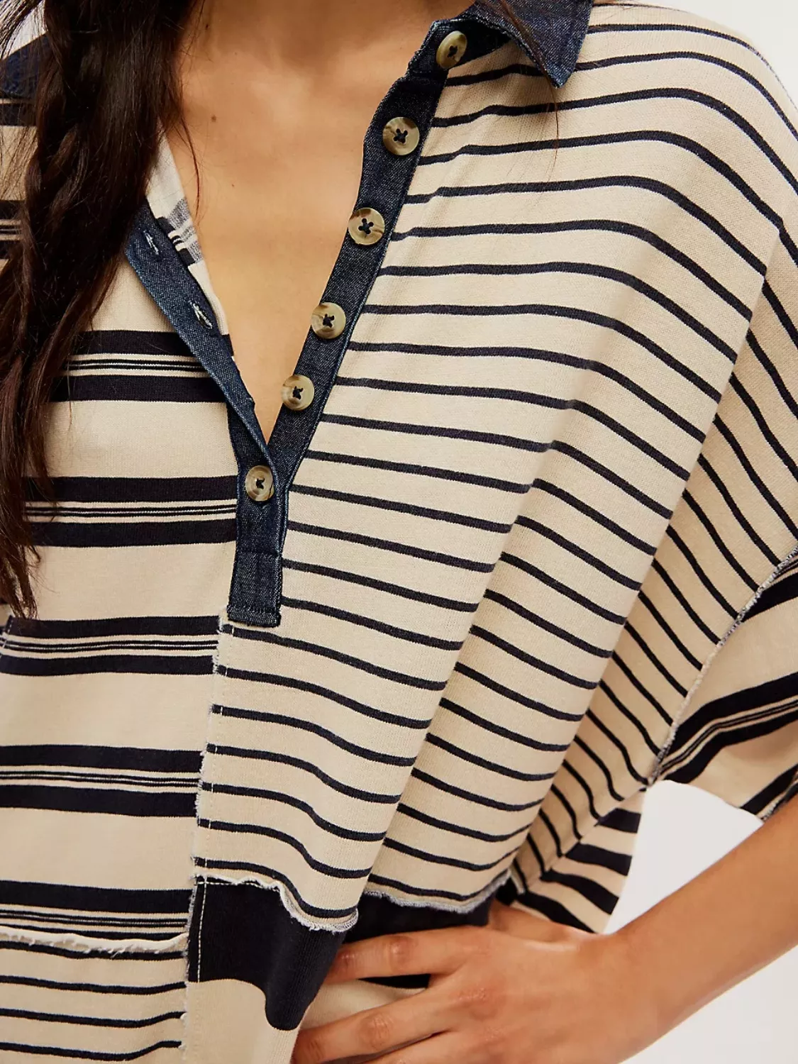 Striped Oversized Half Button Shirt Dress - Image 2