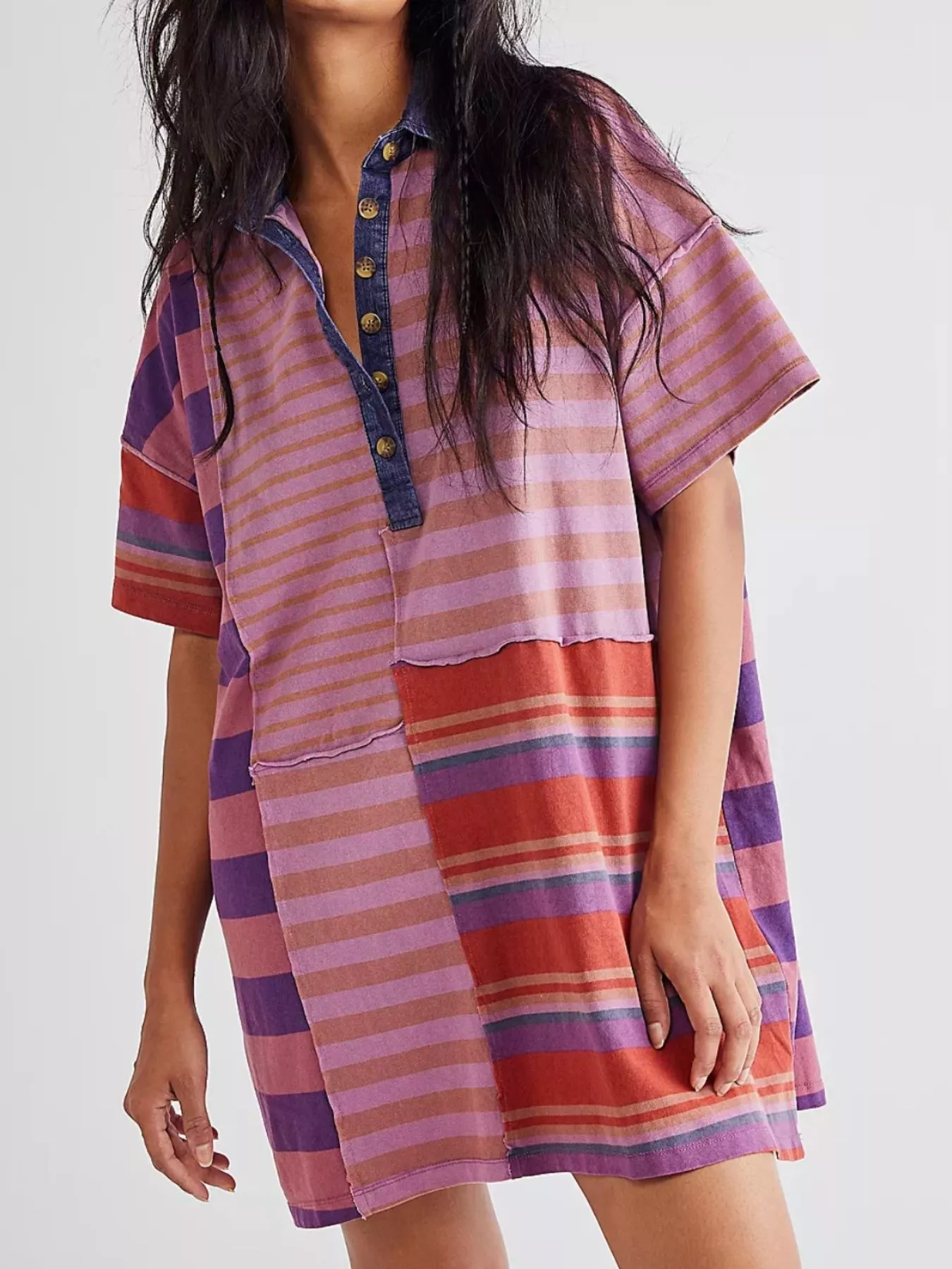 Striped Oversized Half Button Shirt Dress - Image 22