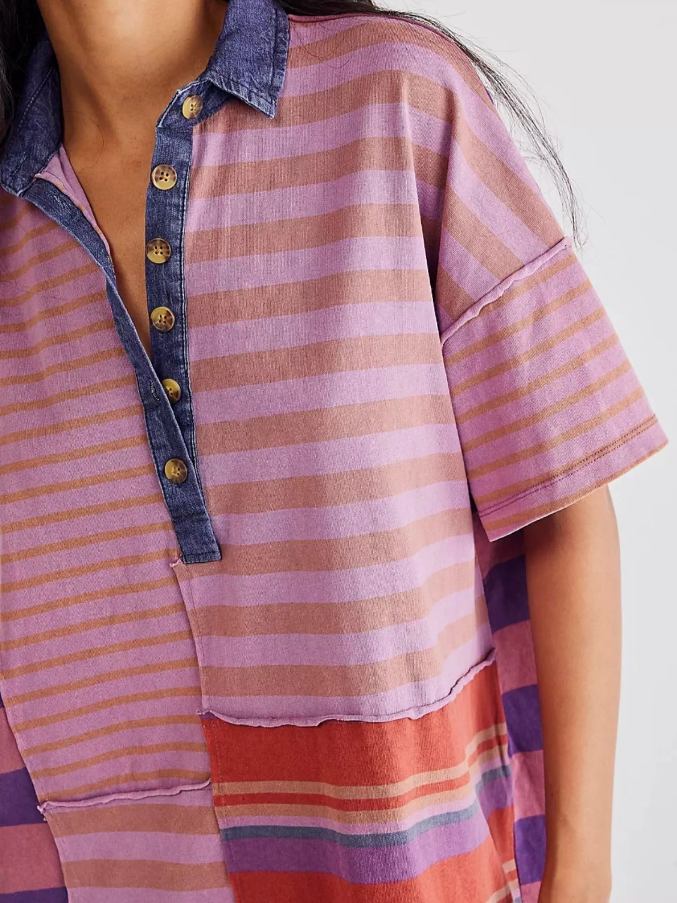 Striped Oversized Half Button Shirt Dress - Image 23