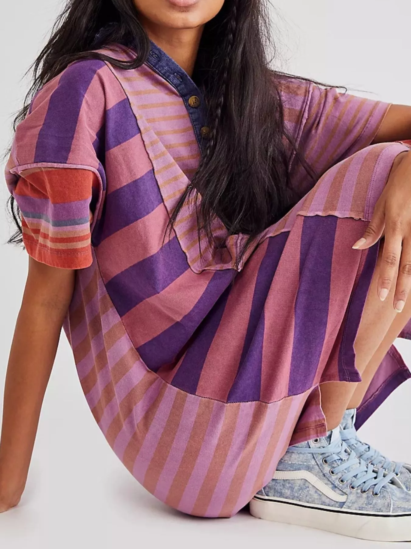Striped Oversized Half Button Shirt Dress - Image 24