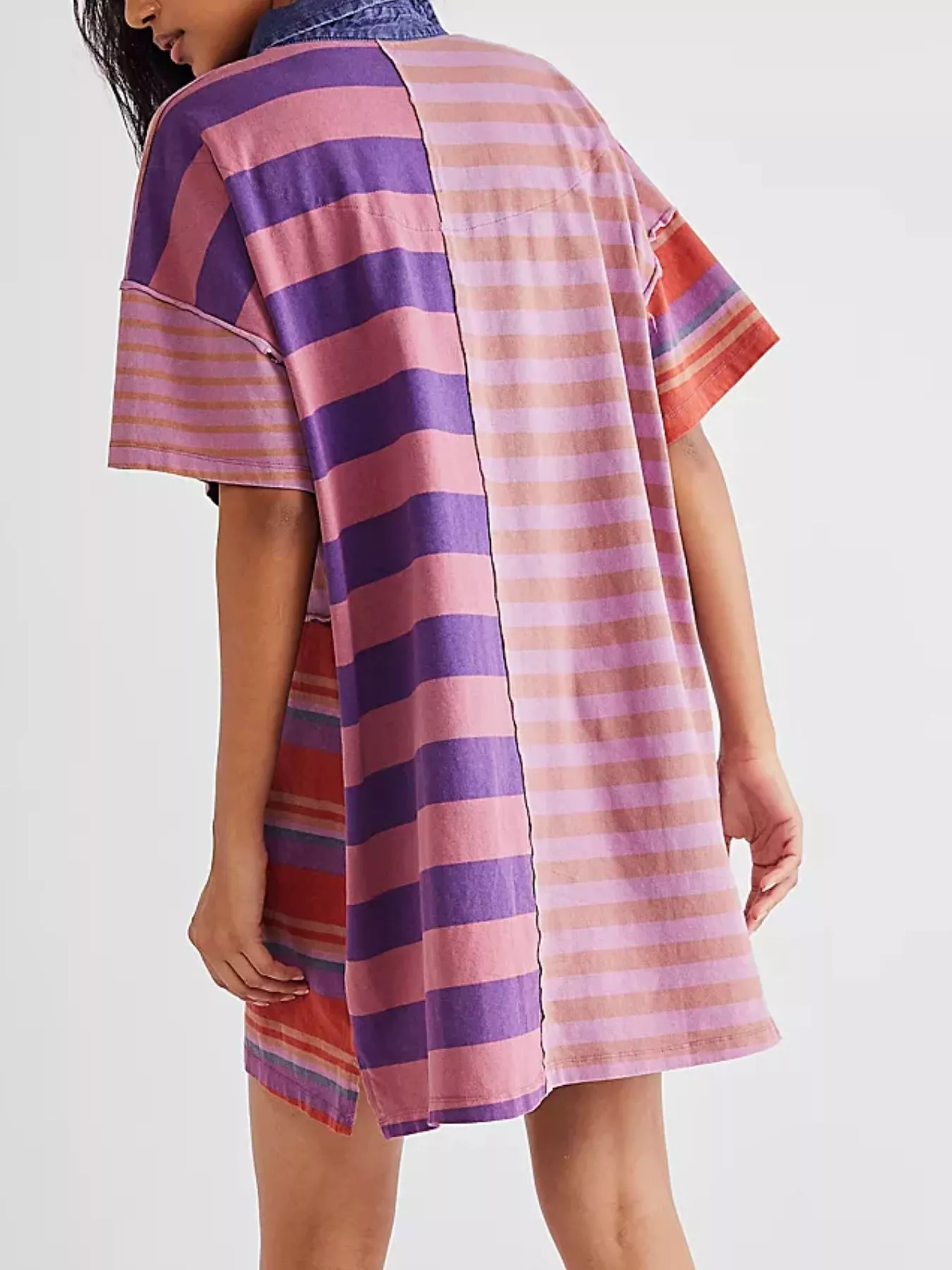 Striped Oversized Half Button Shirt Dress - Image 25