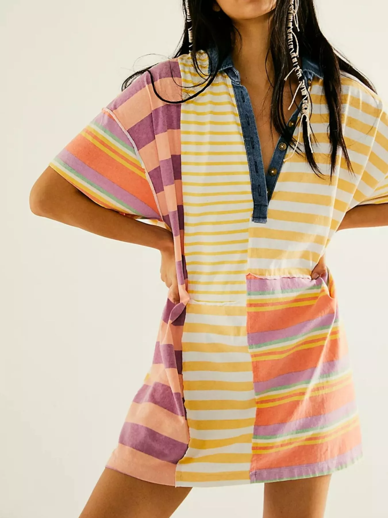 Striped Oversized Half Button Shirt Dress - Image 26