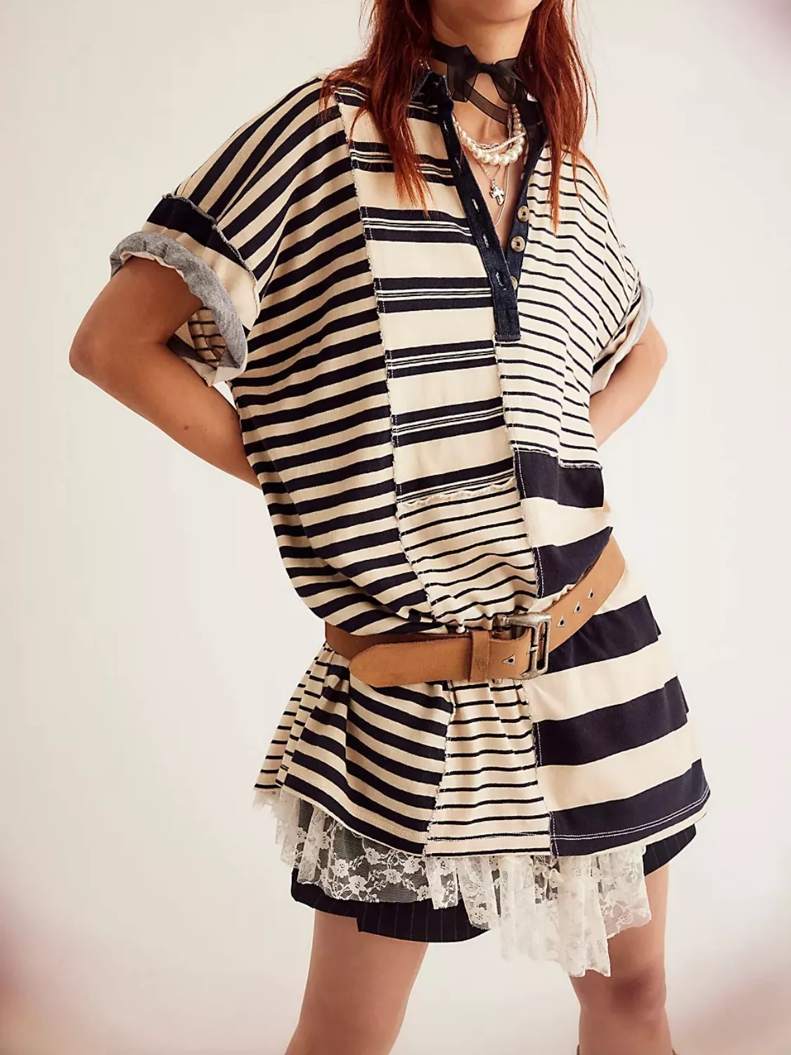 Striped Oversized Half Button Shirt Dress - Image 3