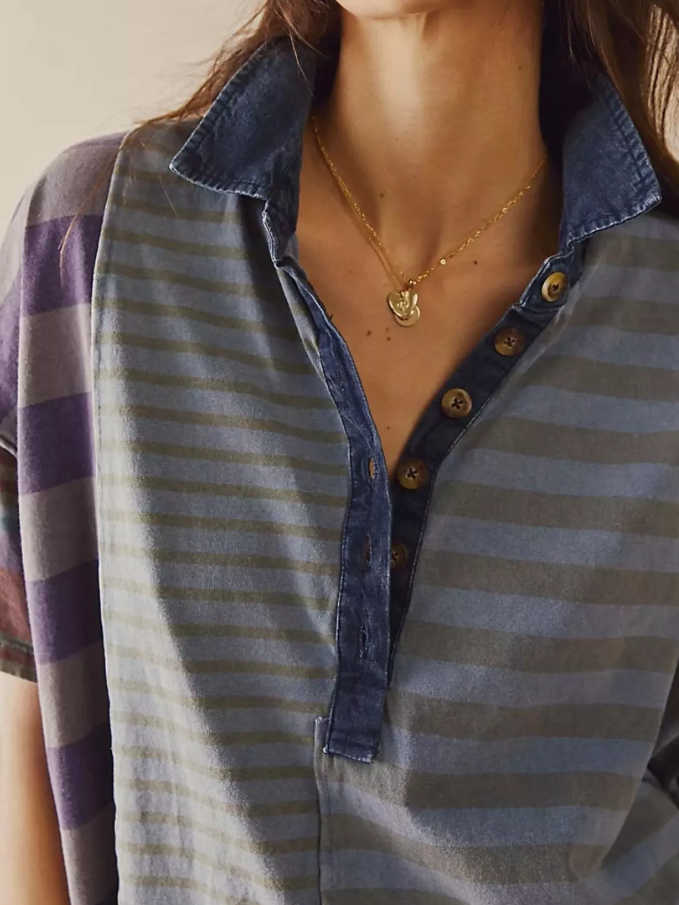 Striped Oversized Half Button Shirt Dress - Image 31