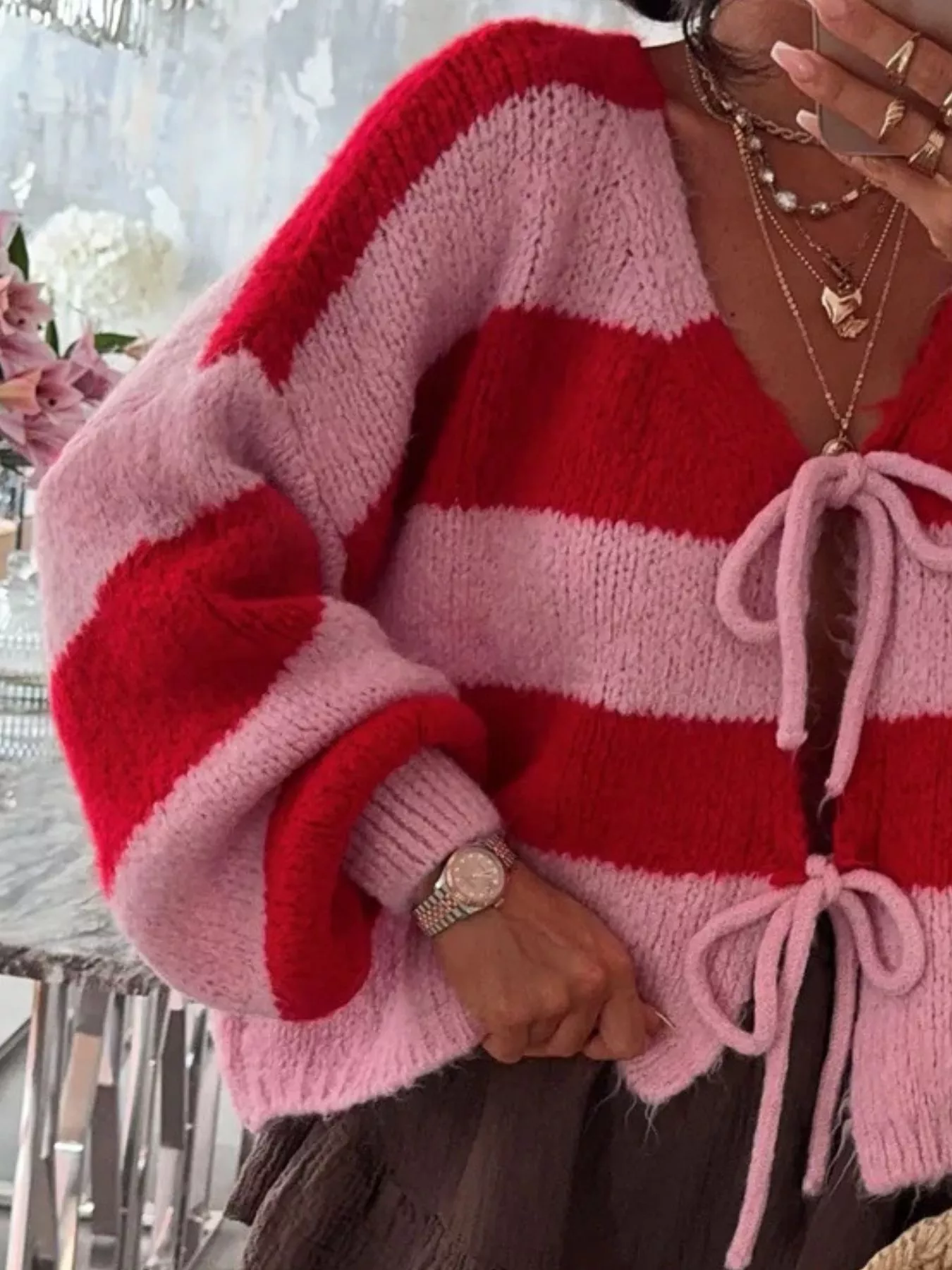 Striped Tie-Front Knit Cardigan - Image 18