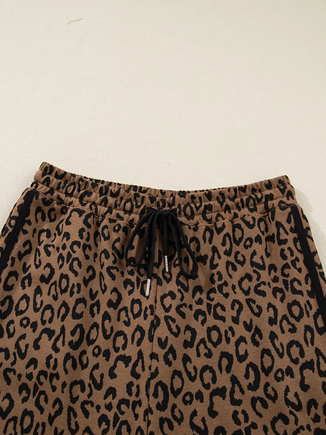 Striped Trim Leopard Long Sleeve Top Drawstring Pant Set - Image 10