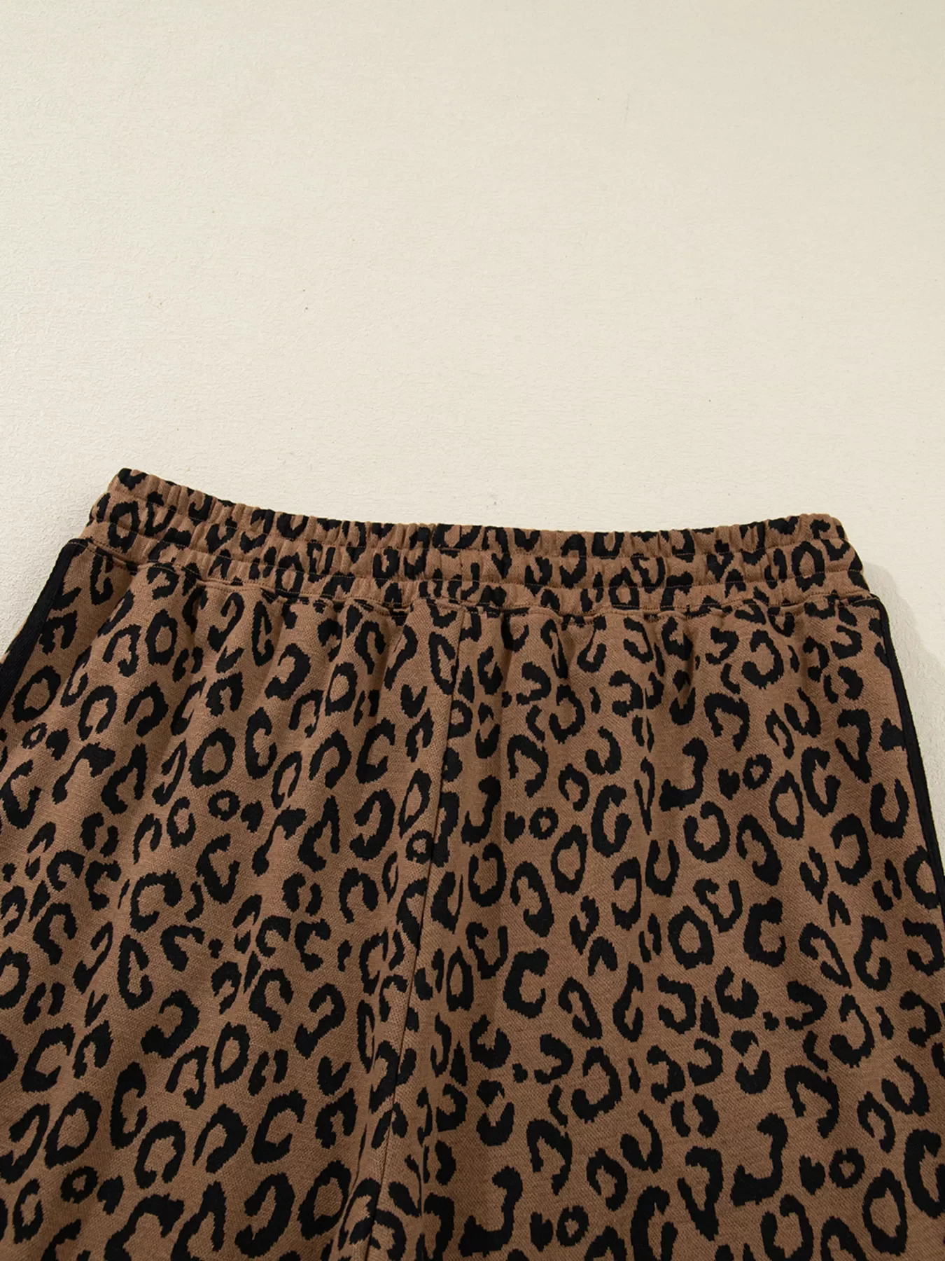Striped Trim Leopard Long Sleeve Top Drawstring Pant Set - Image 11