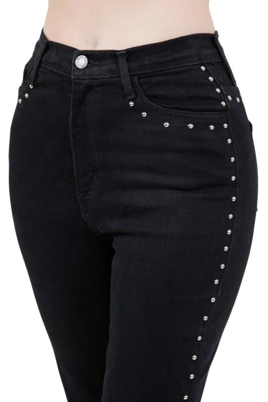 Studded Mom Jean in Black Denim - Image 5