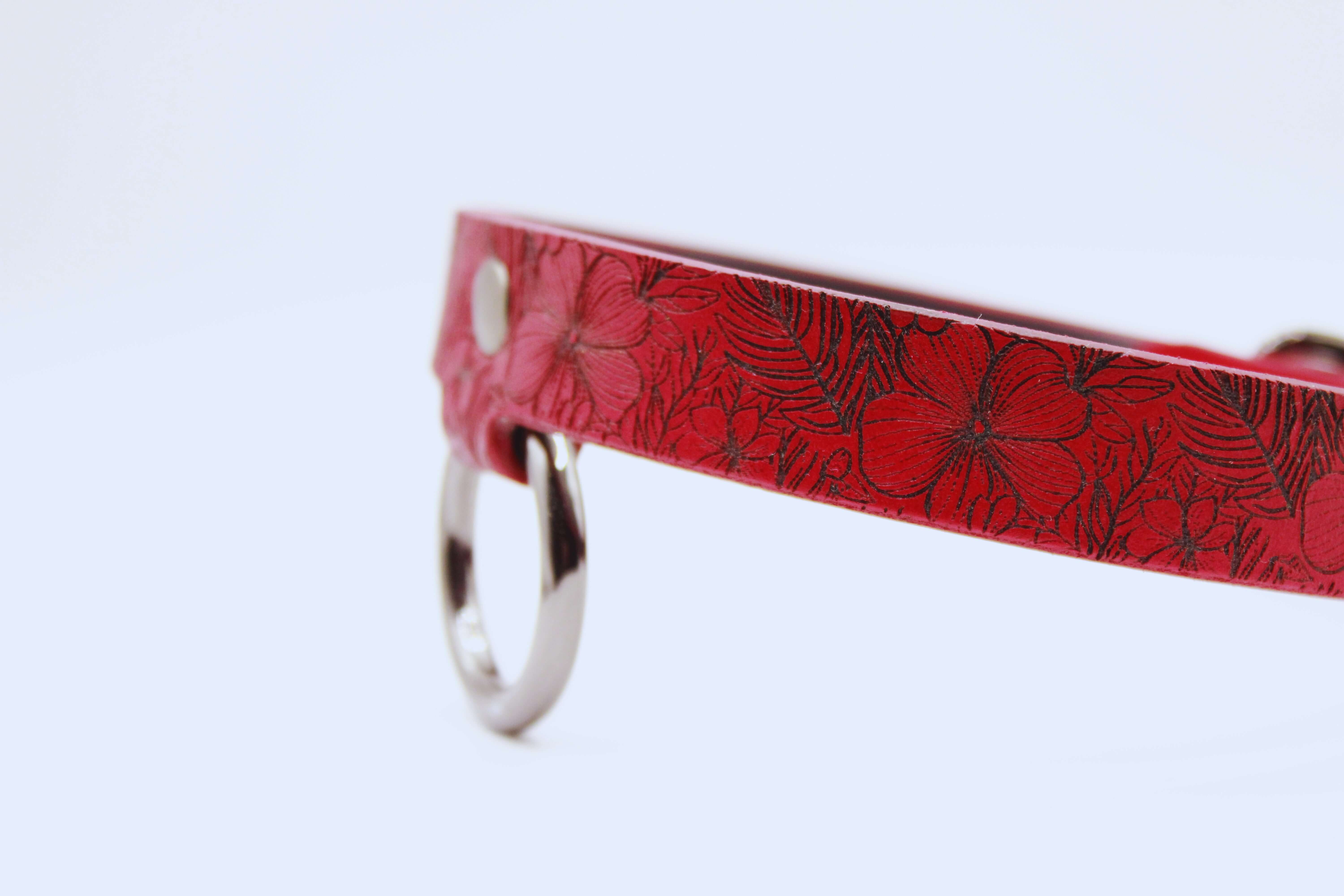 Submissive Collar Red Floral Leather Choker | Discreet Day Collar - Image 2