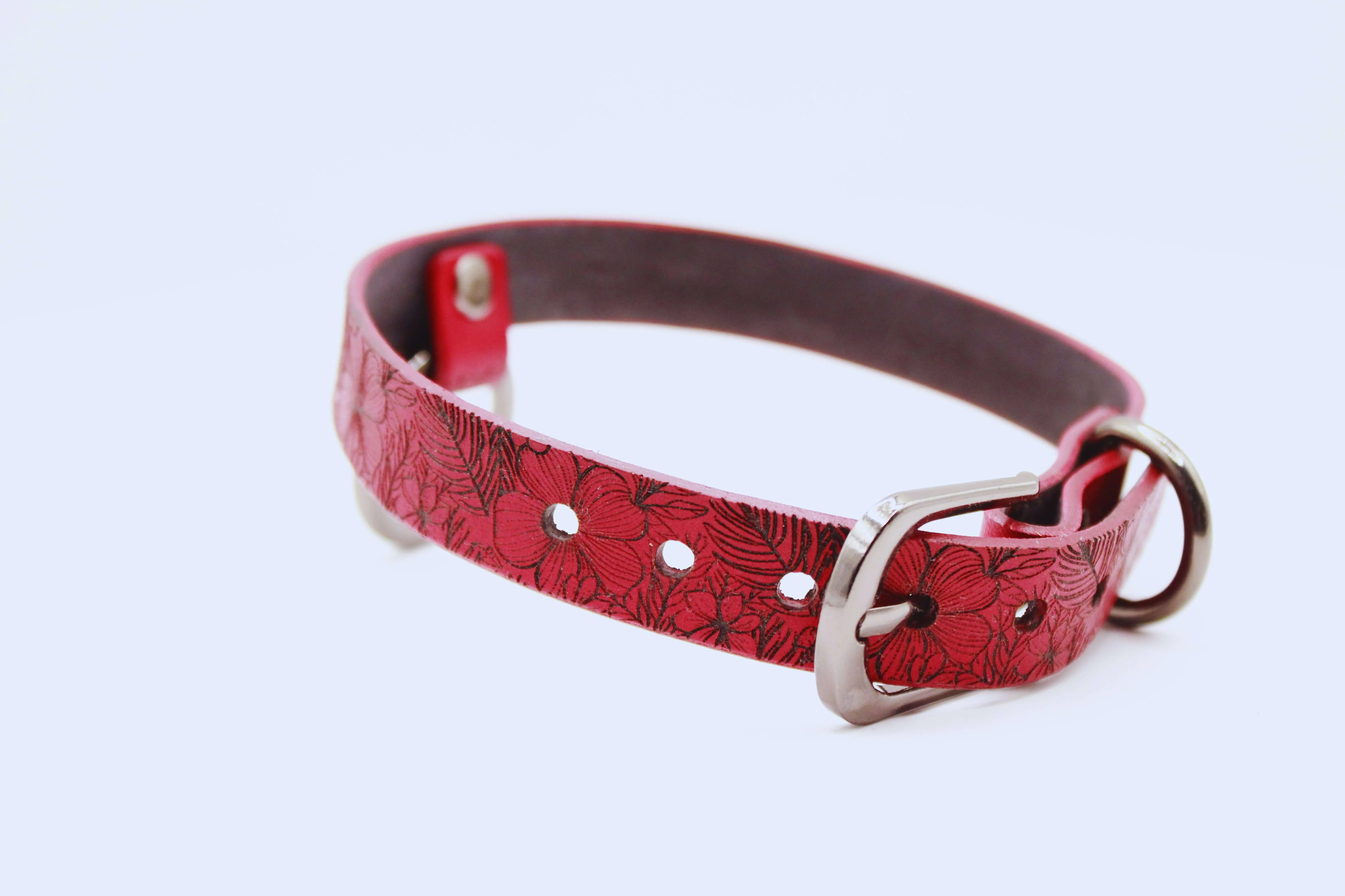 Submissive Collar Red Floral Leather Choker | Discreet Day Collar - Image 5