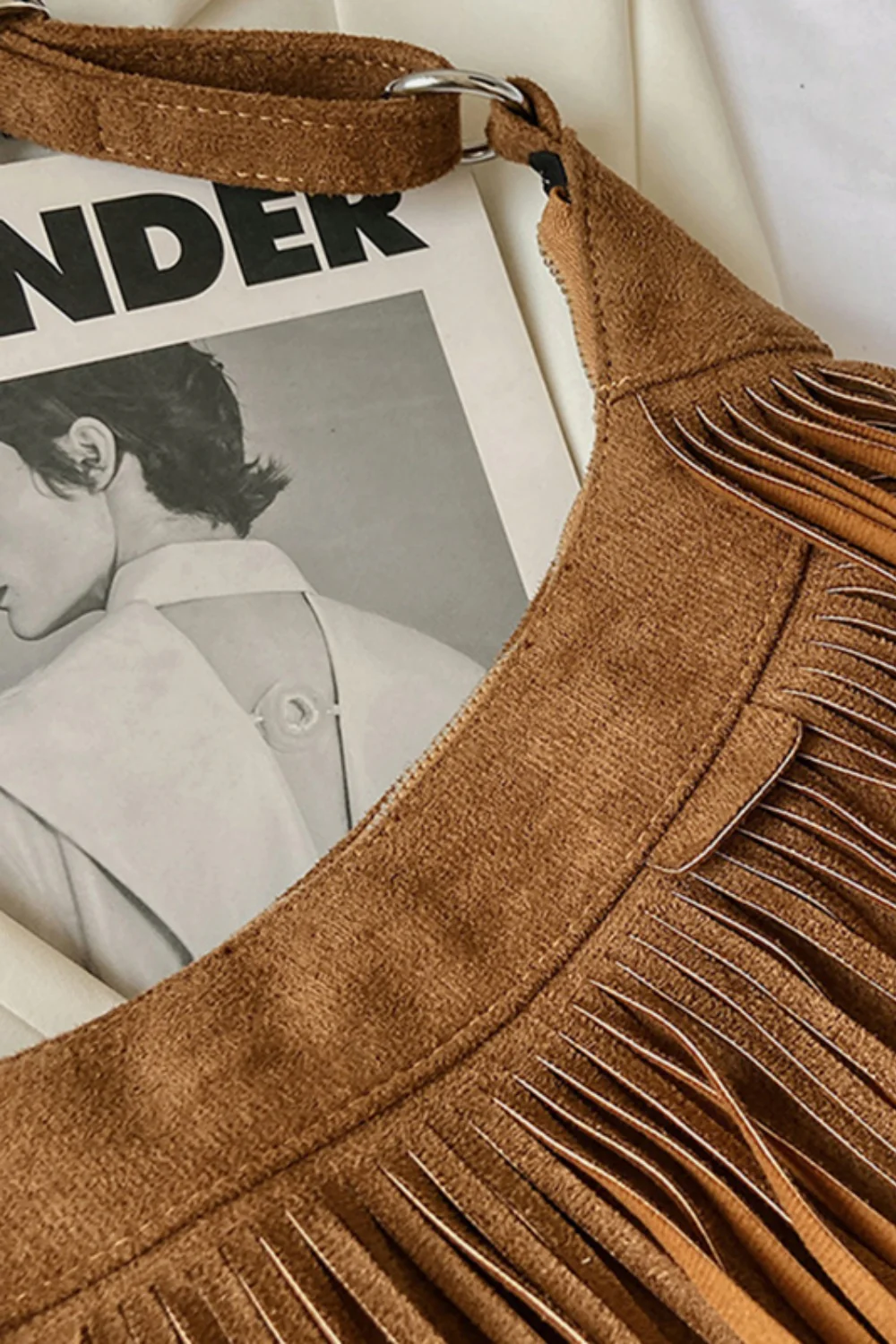 Suede Fringe Adjustable Strap Shoulder Bag - Image 5