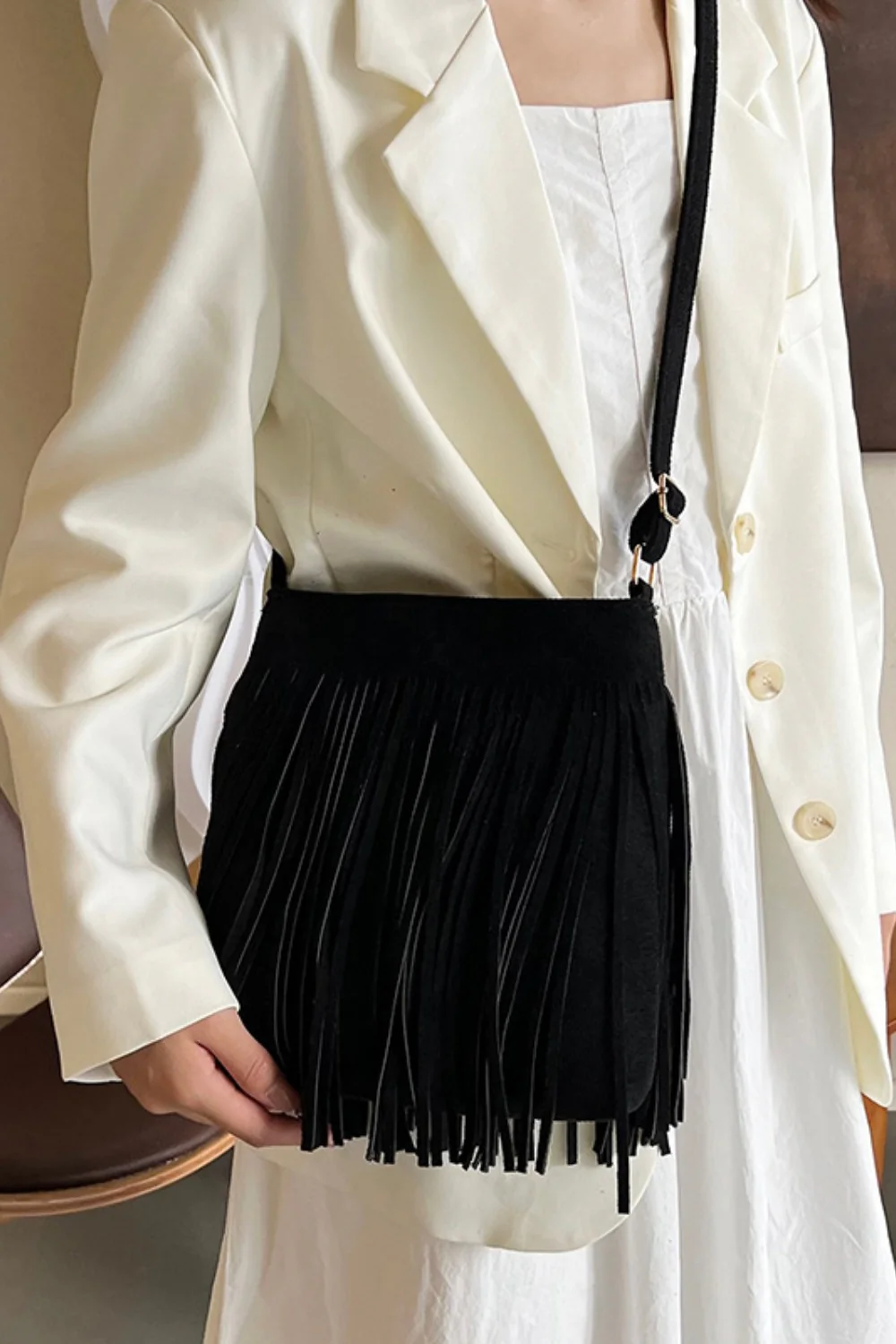 Suede Fringe Shoulder Bag - Image 10