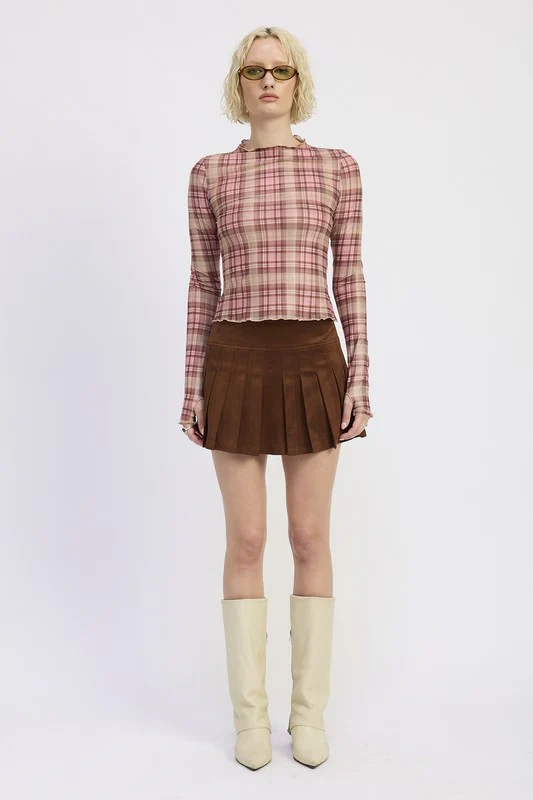 SUEDE MINI PLEADED SKIRT