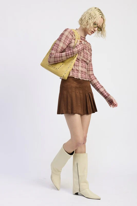 SUEDE MINI PLEADED SKIRT - Image 6