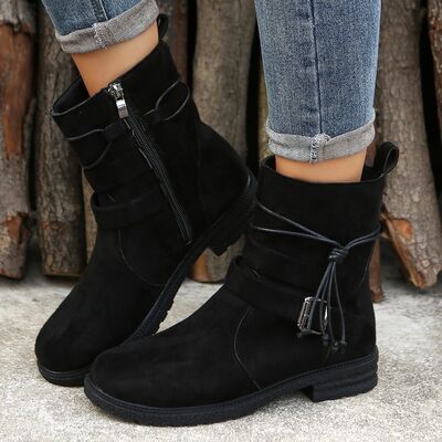 Suede Side Zip Round Toe Boots - Image 3