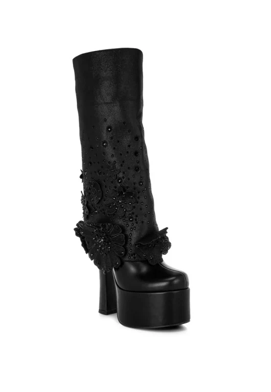 Sundra Floral Applique Platform Heeled Boots - Image 6