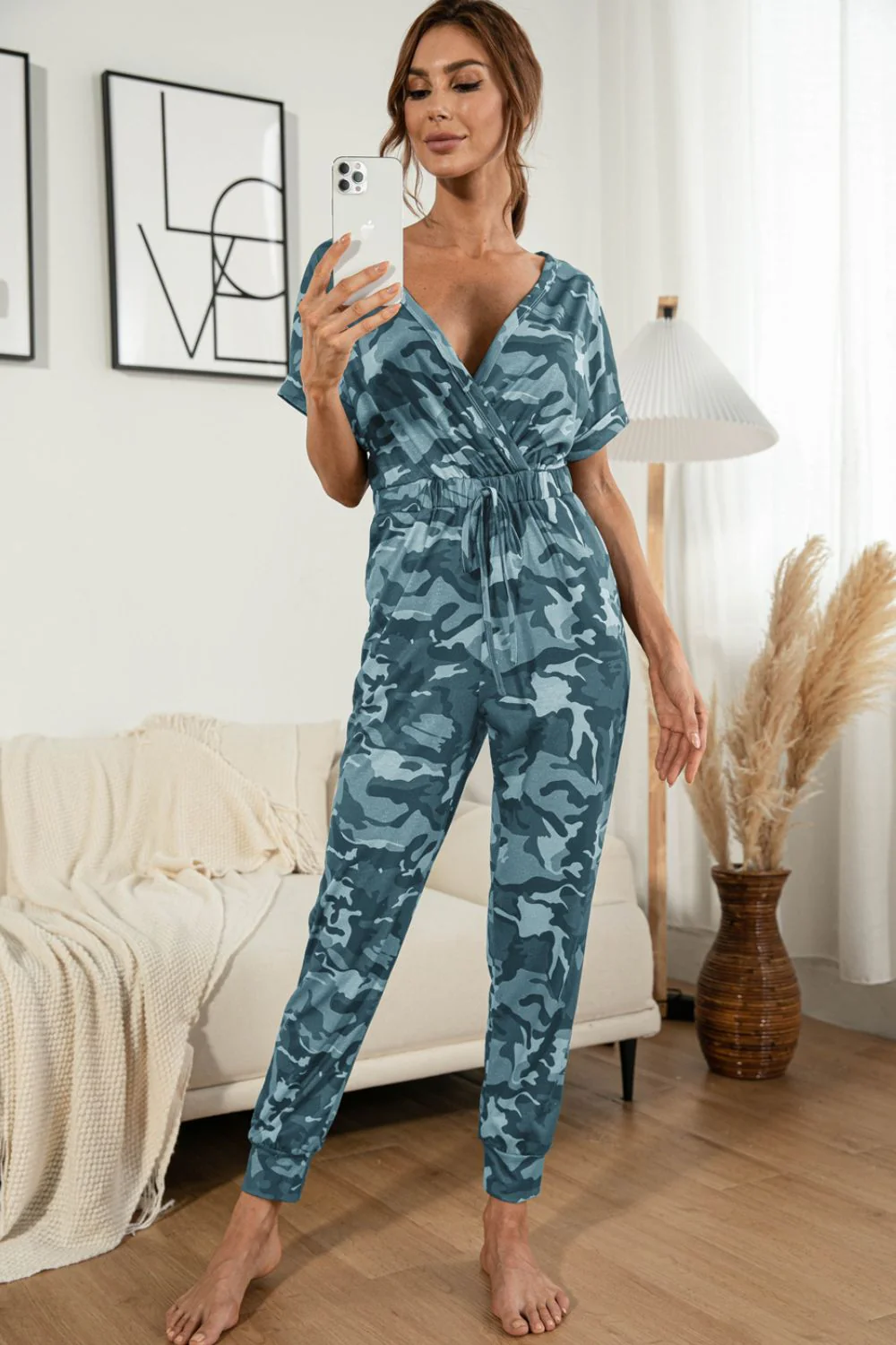 Surplice Neck Tied Short Sleeve Jumpsuit - Image 11