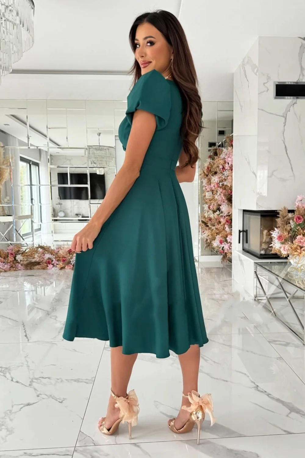 Surplice Puff Sleeve Midi Dress - Image 2