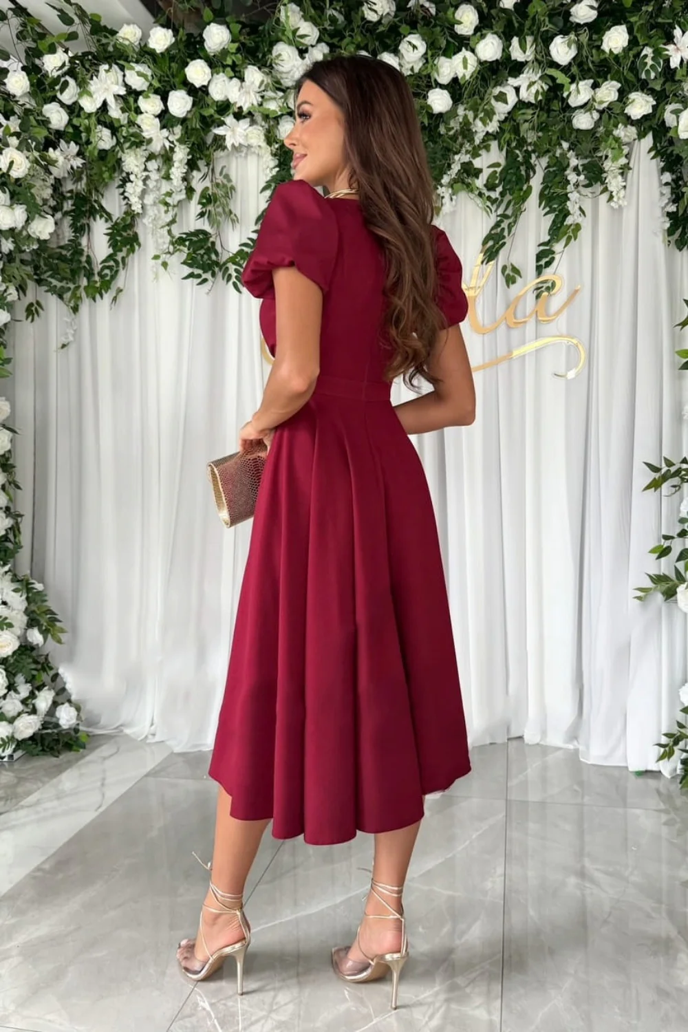 Surplice Puff Sleeve Midi Dress - Image 9