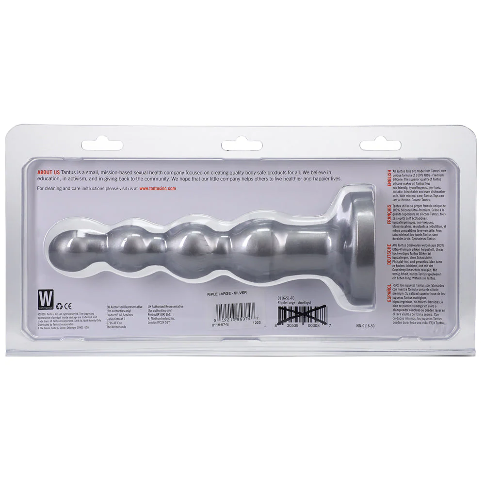 Tantus Ripple Large 8 in. Anal Beads Dildo Medium-Firm Silver - Image 2