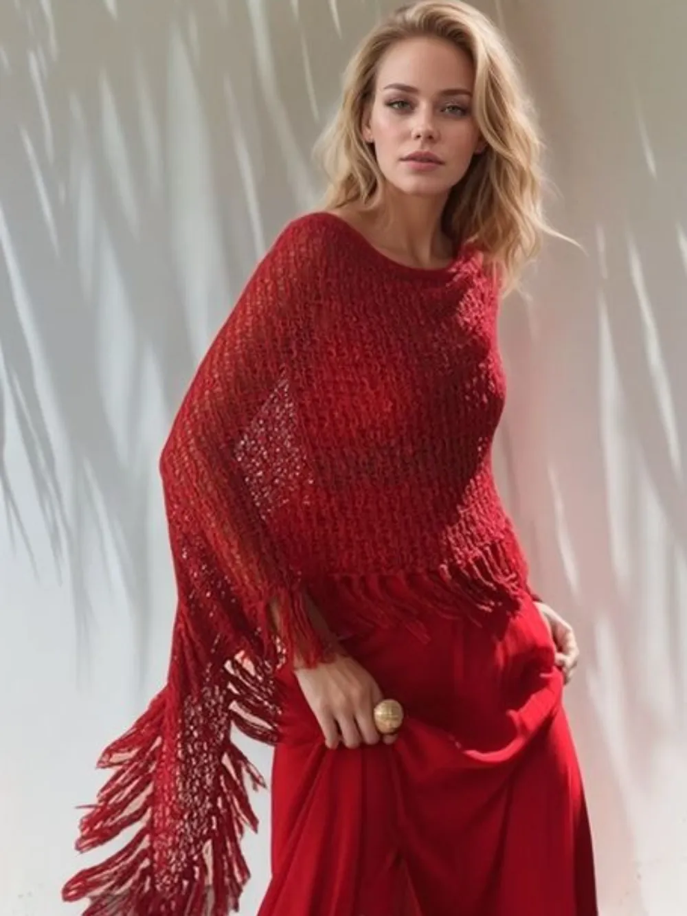 Tassel Boat Neck Knit Shawl - Image 10