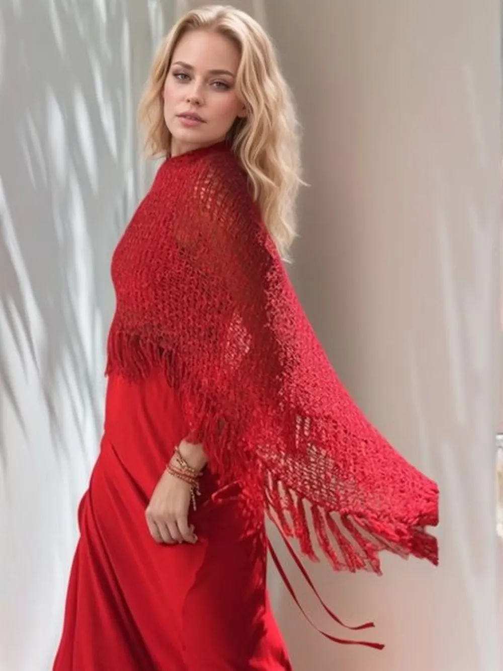 Tassel Boat Neck Knit Shawl - Image 11