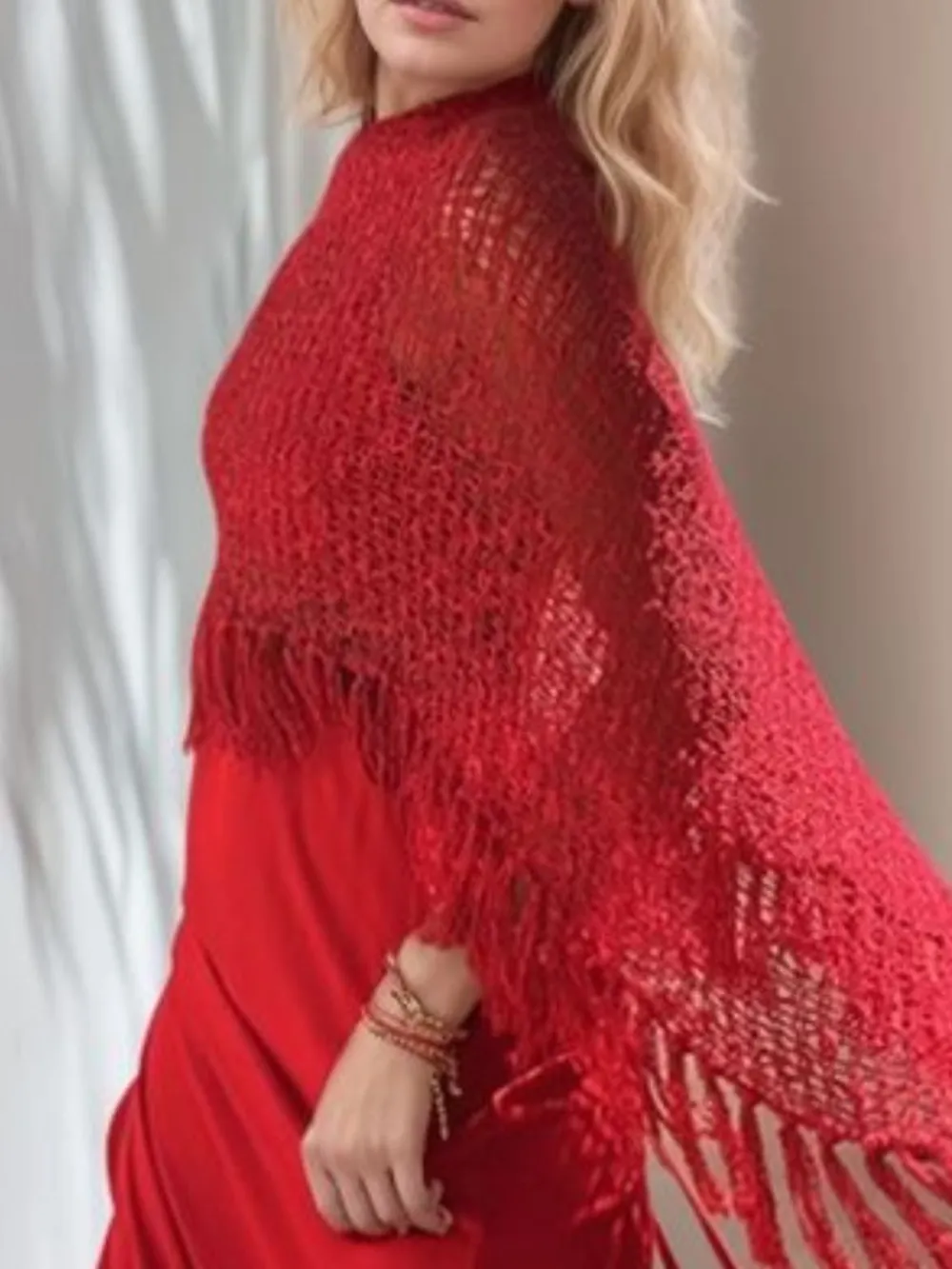 Tassel Boat Neck Knit Shawl - Image 12