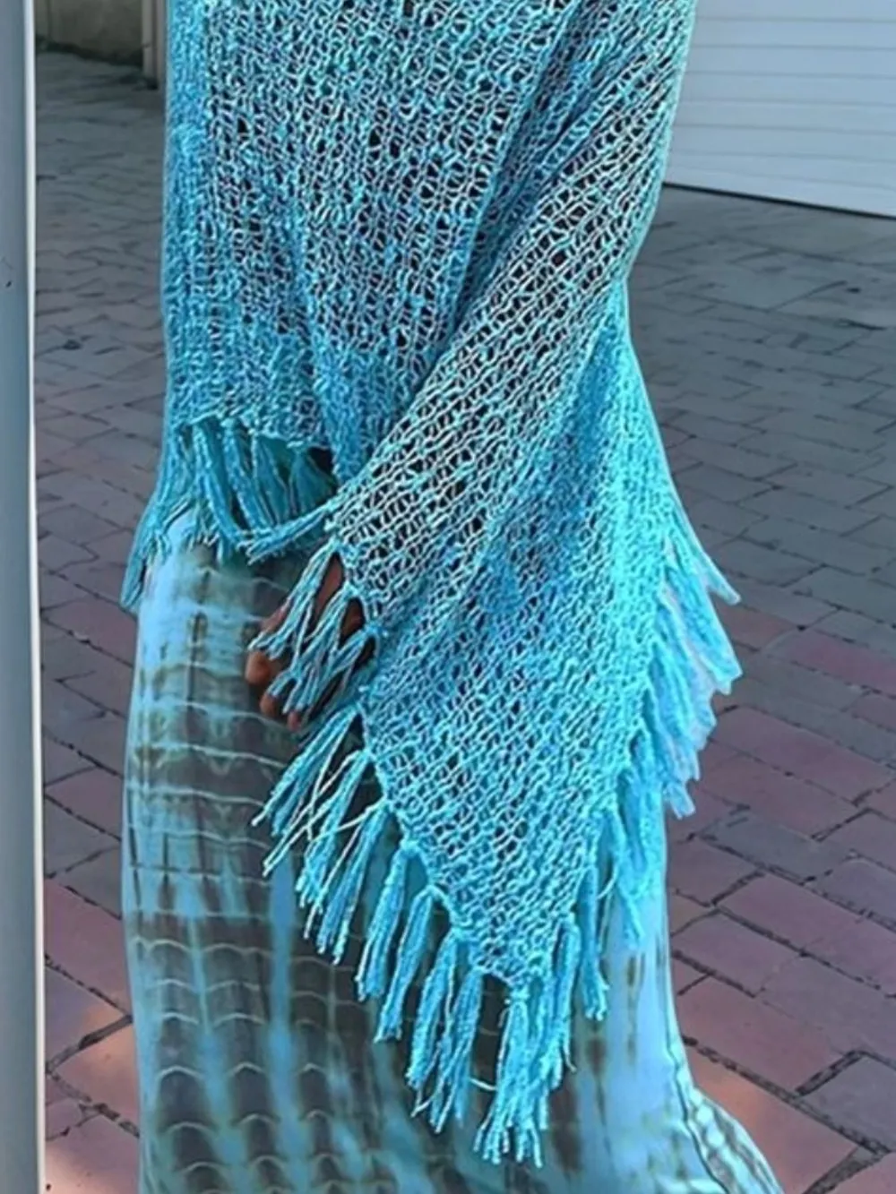 Tassel Boat Neck Knit Shawl - Image 3