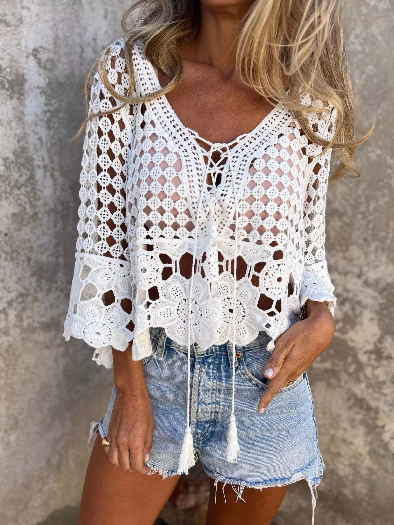 Tassel Crochet Knit Cover Up - Image 6