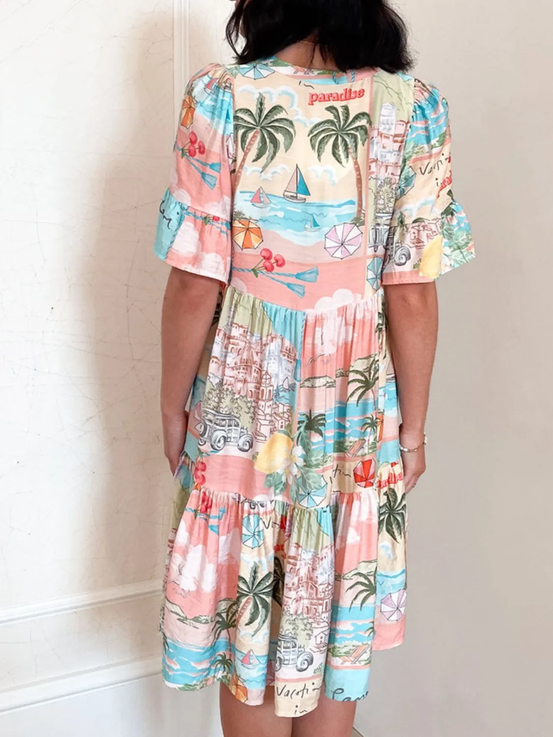 Tassel Printed Tie Neck Half Sleeve Mini Dress - Image 17