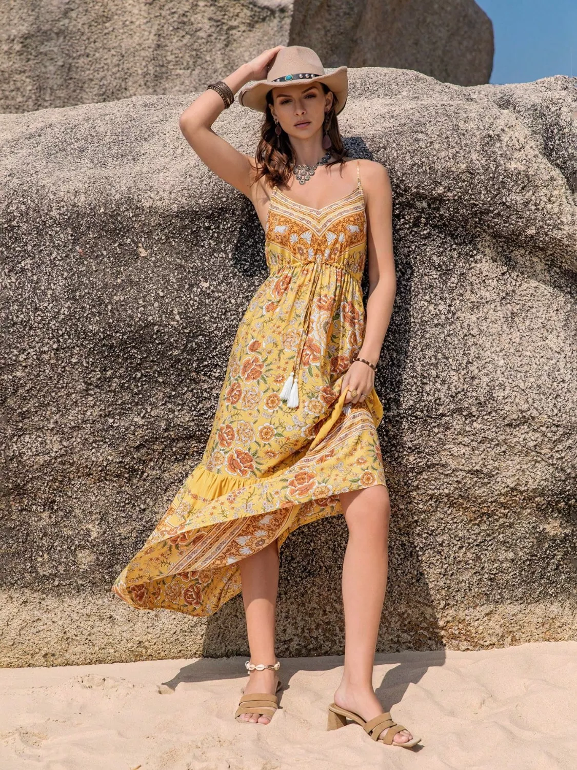Tassel Printed Tiered Cami Dress - Image 5