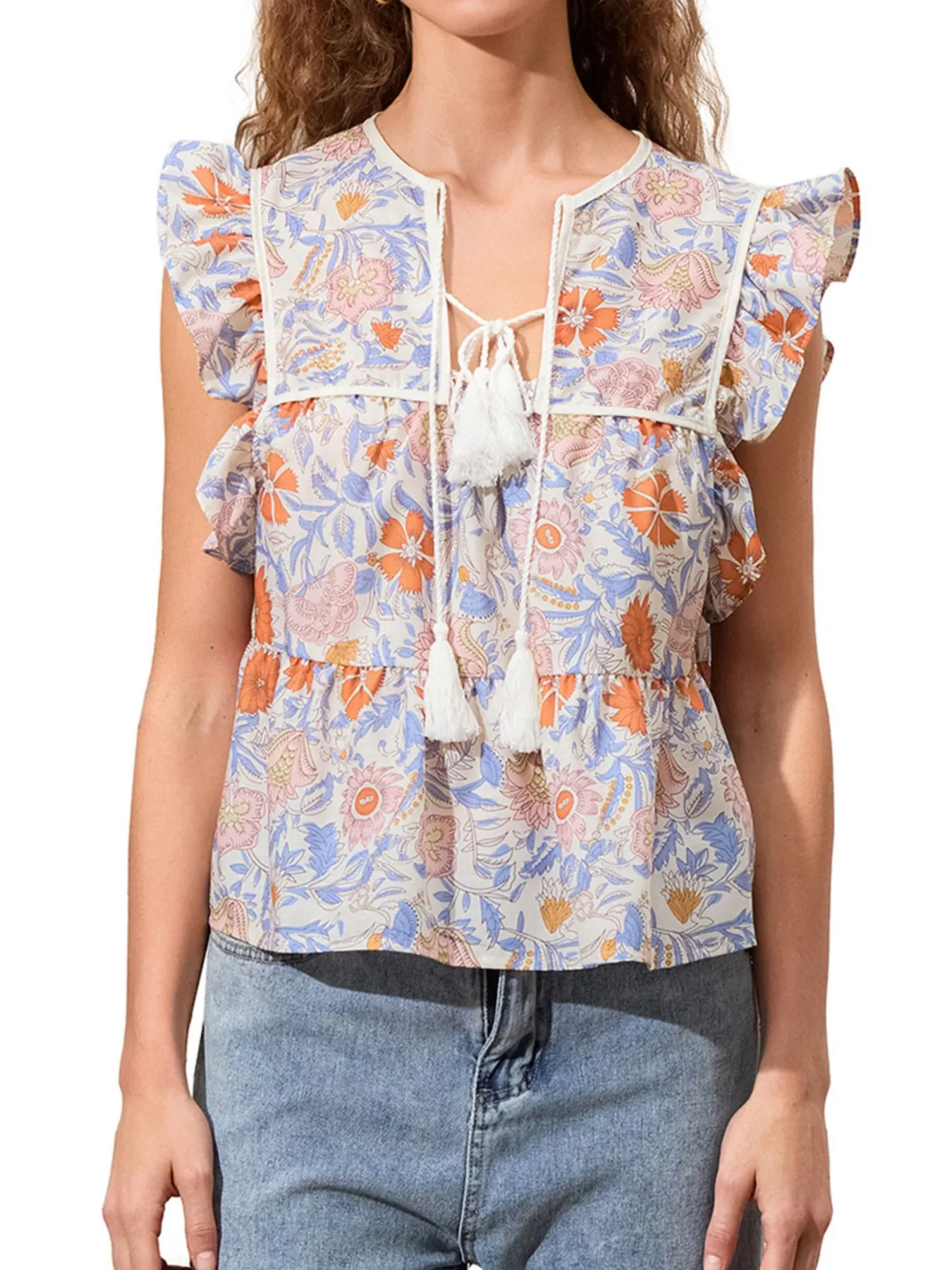 Tassel Ruffled Striped Blouse - Image 7