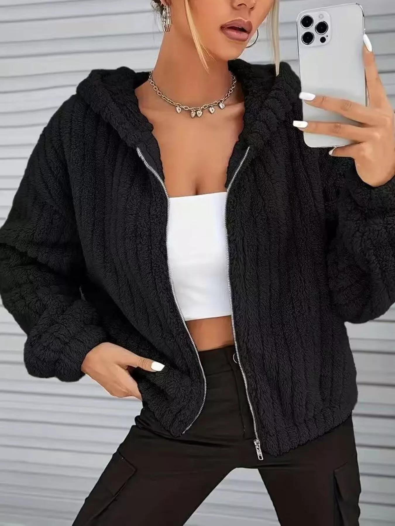 Teddy Bear Ear Hooded Fleece Outerwear - Image 8