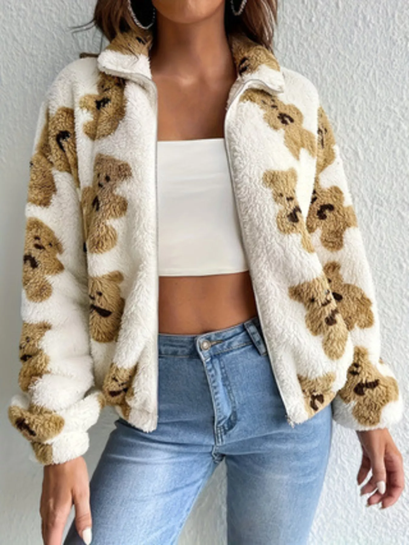 Teddy Bear Fuzzy Zip-Up Jacket - Image 2