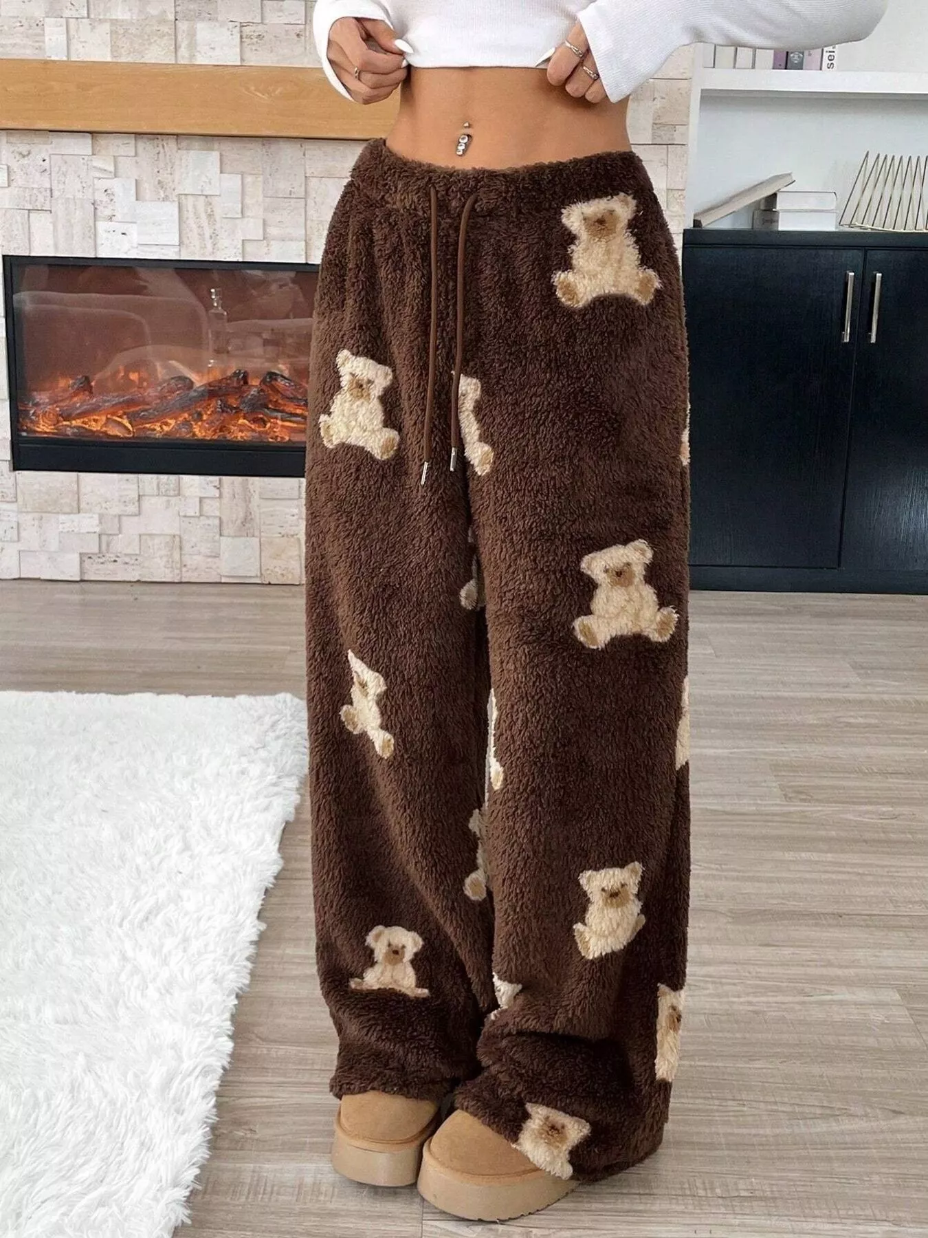 Teddy Bear Print Fluffy Pants - Image 5