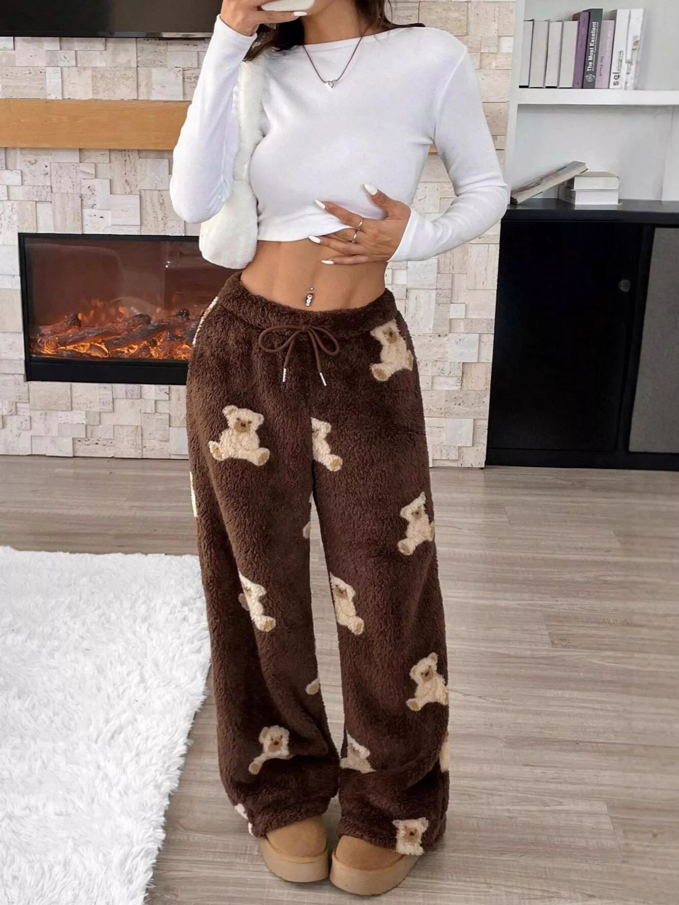 Teddy Bear Print Fluffy Pants - Image 6