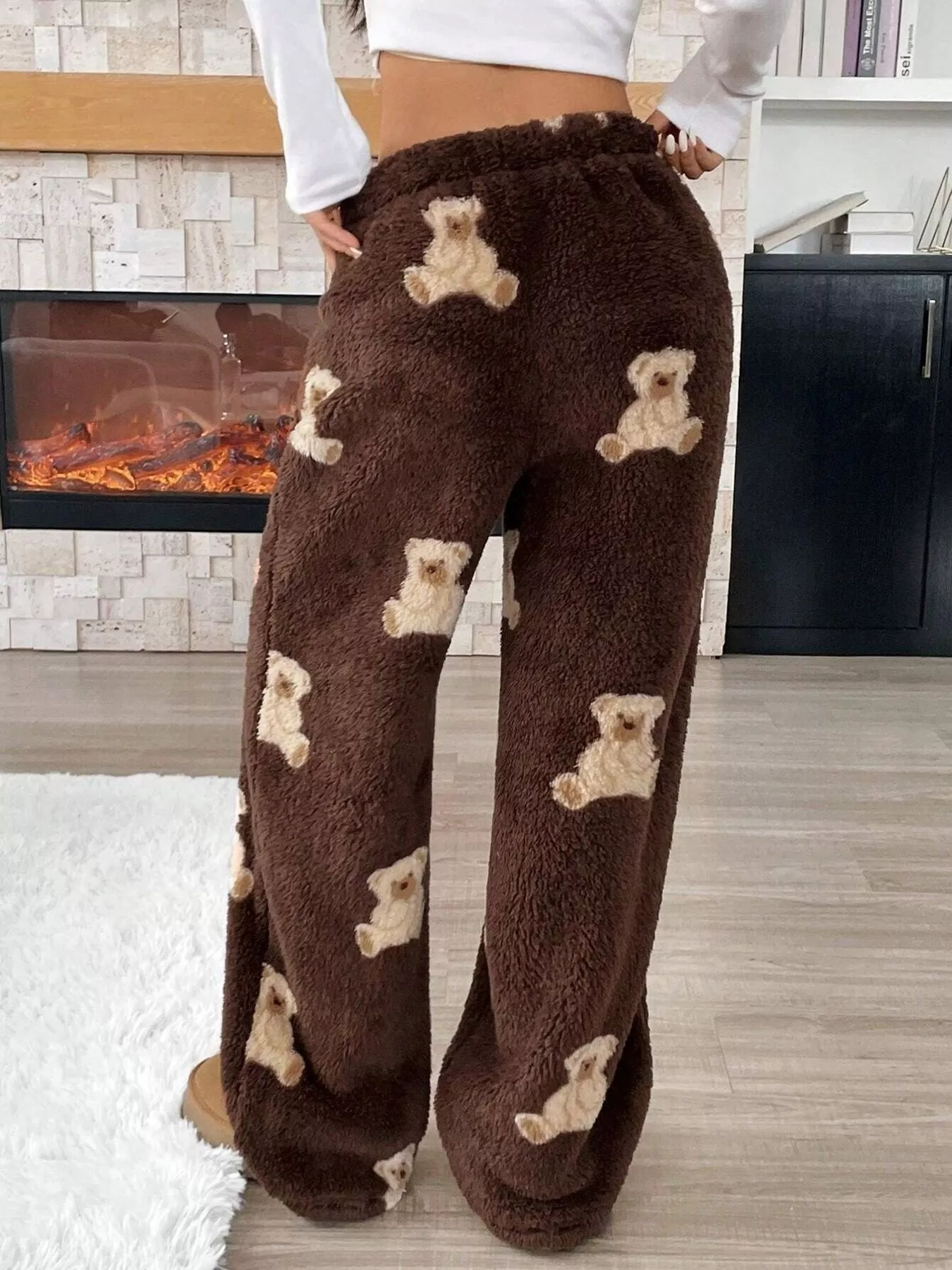 Teddy Bear Print Fluffy Pants - Image 8