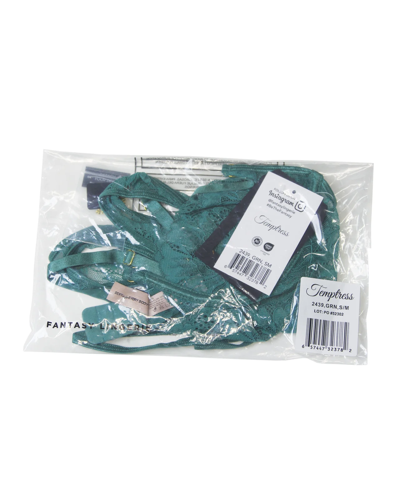 Temptress Aerin Lace Bra w/Removable Chain & Panty 2 pc Set - Green 1X/2X - Image 3