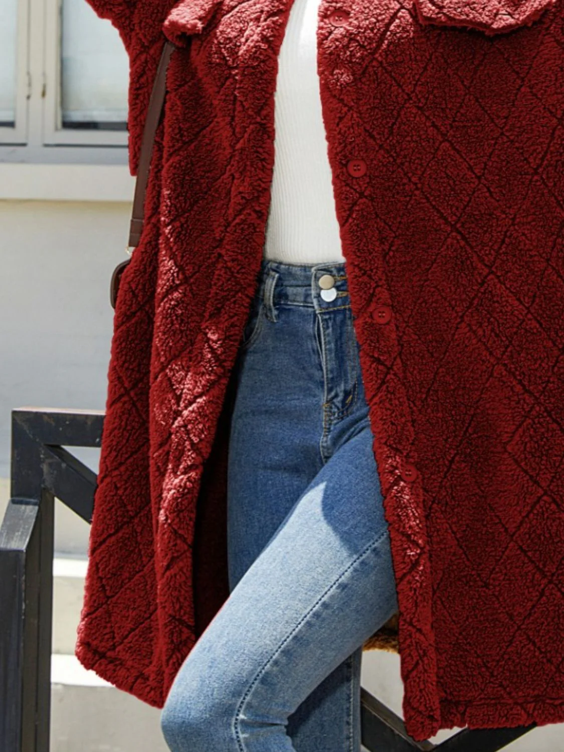 Texture Button Up Dropped Shoulder Coat - Image 11