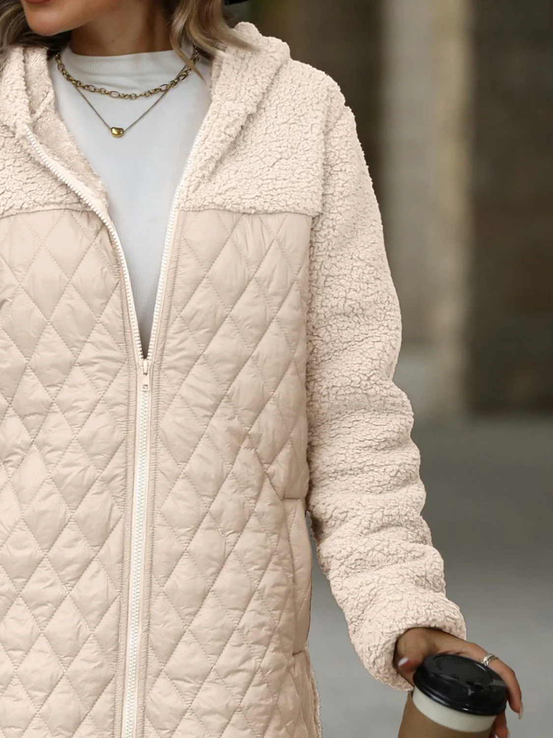 Texture Zip Up Long Sleeve Hooded Coat - Image 7