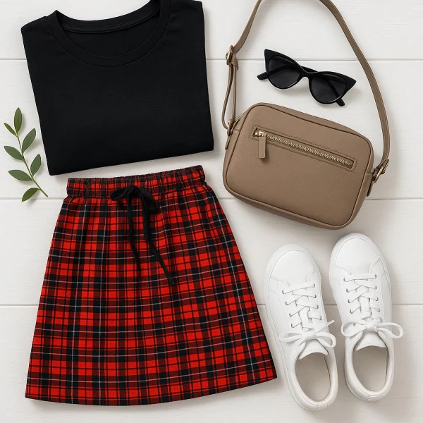 The Helena - Red Plaid Jogger Skirt - Image 9