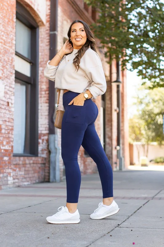 The Nyla - Navy Full Length Leggings with Pockets - Image 7